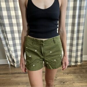 J. Crew Olive Green Women's Shorts with Daisy Embroidery